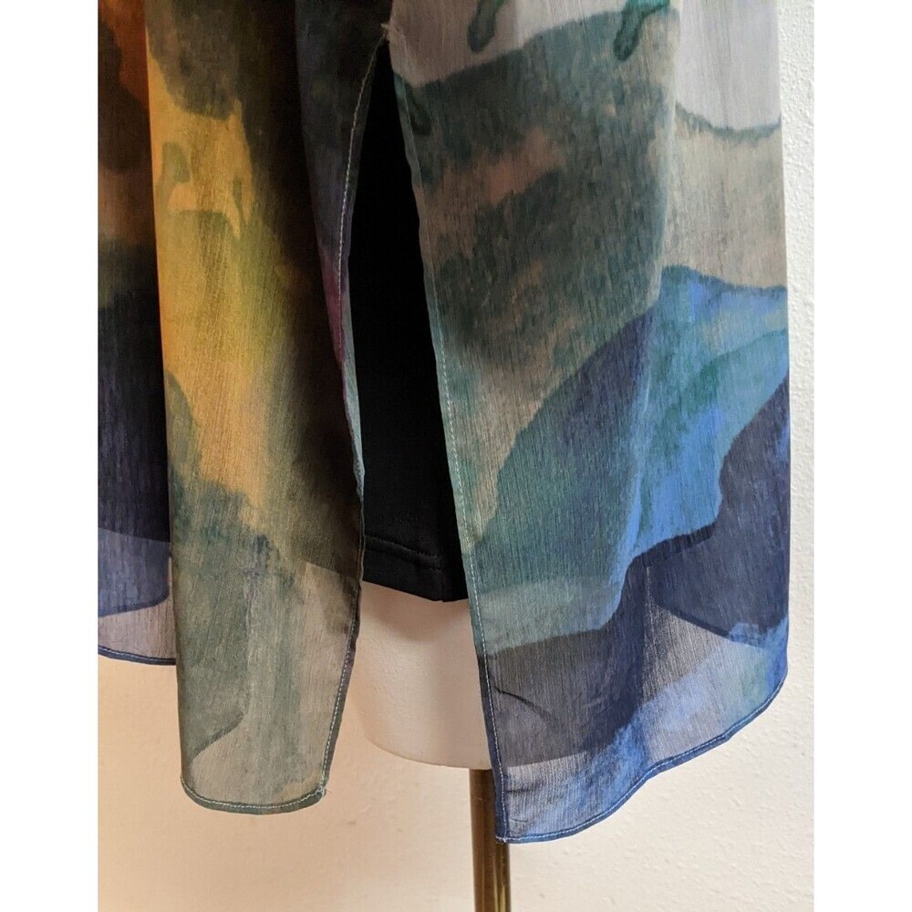Soft Surroundings Watercolor Design Sheer Tunic Top w/Tank Batwing Slit Sleeve L - Picture 8 of 12